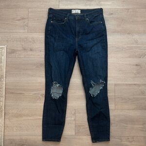 Free People Dark Blue Ripped Skinny Jeans